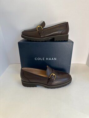 Cole Haan Woman's Buckle Dark Chocolate Leather Slip on Loafer Size 11 (W30774)